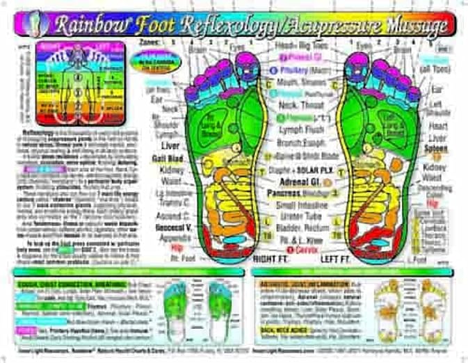 Rainbow® FOOT Reflexology/ Acupressure Massage CHART in the Inner Light Resources Rainbow® Cards & Charts Series. 8.5 x 11 in; 2-sided